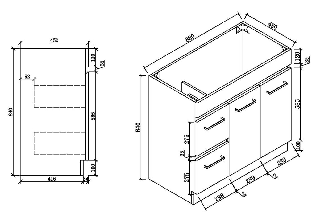 Metis Cabinet Only - 900mm-Left Hand Drawers - Cob And Pen
