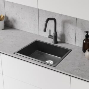 ROK Carbon Granite Single Bowl Sink 590 x 450 x 230mm Square Under/Overmount