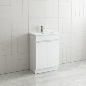 Vogue Thebe Compact Gloss White Vanity Unit 600mm x 360mm 2 Door 1TH VC Compact Top Fingerpull v/unit