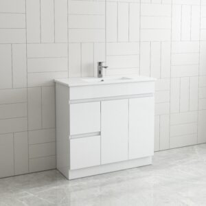 Vogue Thebe Compact Gloss White Vanity Unit 900mm x 360mm Left Hand Draw 1TH VC Compact Top Fingerpull v/unit