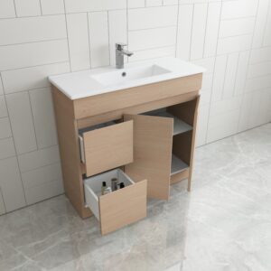 Vogue Thebe Compact Soft Oak Vanity Unit 900mm x 360mm Left Hand Draw 1TH VC Compact Top Fingerpull v/unit