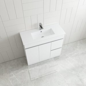 Vogue Thebe Compact Gloss White Vanity Unit 900mm x 360mm Right Hand Draw 1TH VC Compact Top Fingerpull v/unit