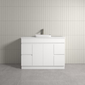 Thebe Floor Mount White Vanity With Alto Marble Stone Top 1200mm