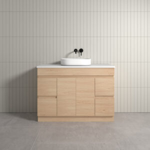 Thebe Floor Mount Soft Oak Vanity With Natural White Stone Top 1200mm