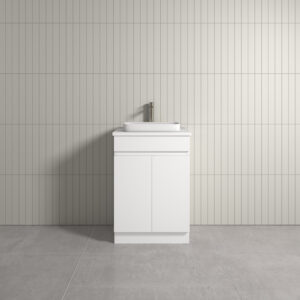 Thebe Floor Mount White Vanity With Alto Marble Stone Top 600mm