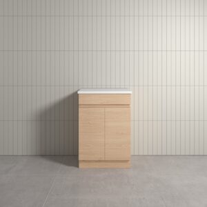 Thebe Floor Mount Soft Oak Vanity With Alto Marble Stone Top 600mm