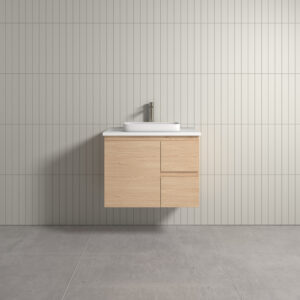 Vogue Thebe Wall Hung Soft Oak Vanity Unit 750mm Natural White Stone Top