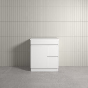 Thebe Floor Mount White Vanity With Natural White Stone Top 750mm