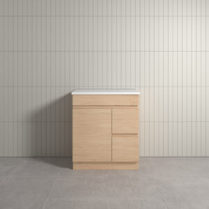 Thebe Floor Mount Soft Oak Vanity With Natural White Stone Top 750mm