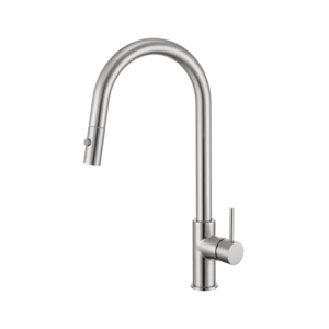 Artline Brushed Nickel Sink Mixer Cold Start Vegie Spray Pull Out 450mm High Gooseneck Lead Free