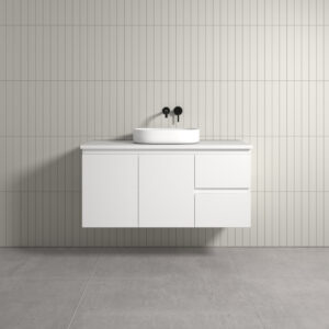 Vogue Thebe Wall Hung Gloss White Vanity 1200mm Right Hand Drawer Cabinet  Alto Marble Stone Top